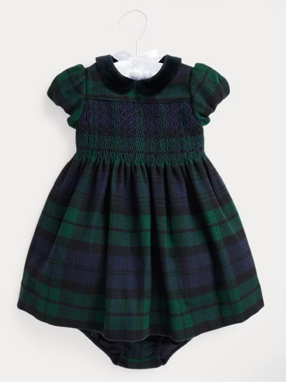 Ralph Lauren Baby Girl Plaid Smocked Dress & Bloomer - Size 12M